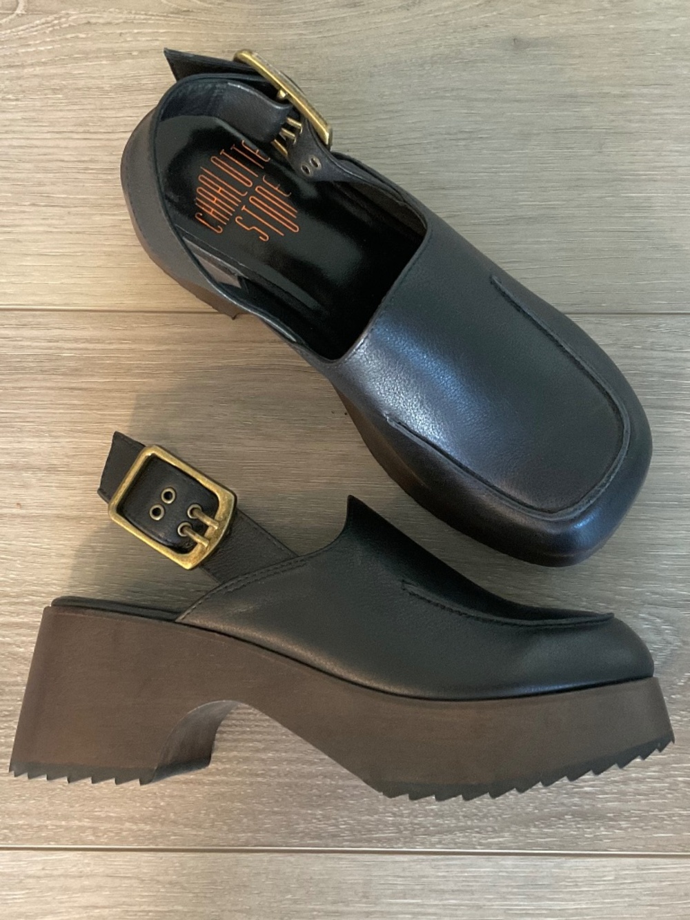 CHARLOTTE STONE Carlos Slingback Clog in Black Leather Size 6 NEW